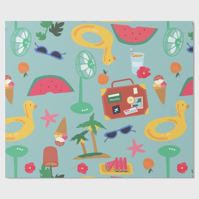 summer vacation travel tropical beach island cute wrapping paper (Flat)