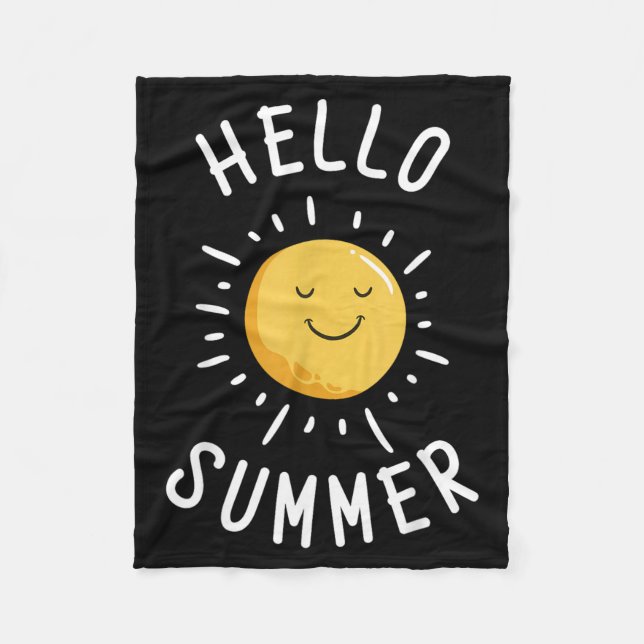 Summer Vacation Typography Beach Sunset Hello Fleece Blanket (Front)