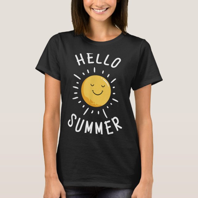 Summer Vacation Typography Beach Sunset Hello T-Shirt (Front)