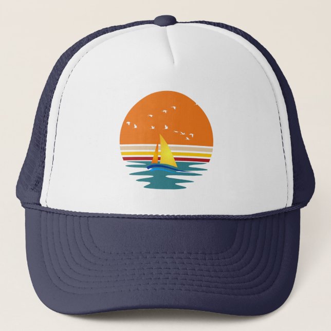 Summer Vacay Mode Vintage Sunset Trucker Hat (Front)