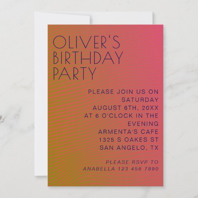 Summer vibe birthday parallel warm colour lines invitation (Front)