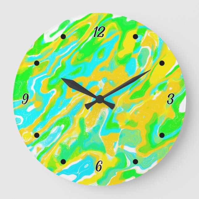 Summer Vibe Marble Texture Liquid Paint Mixture Large Clock (Front)