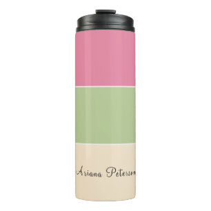 Summer Vibe Pink & Sage Green Pastel Colour Block Thermal Tumbler