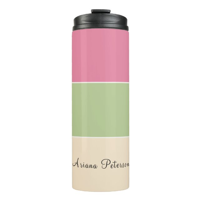 Summer Vibe Pink & Sage Green Pastel Colour Block Thermal Tumbler (Front)