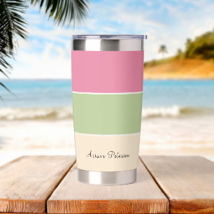Summer Vibe Pink & Sage Green Stripes Insulated Tumbler