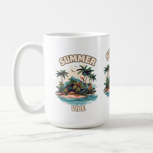 Summer Vibe Tropical Island Illustration Coffee Mug (Left)