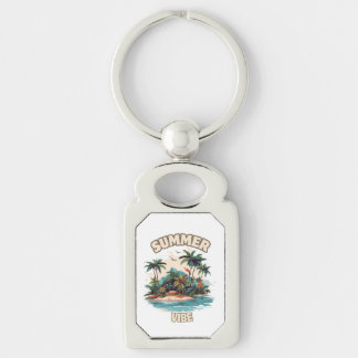 Summer Vibe Tropical Island Illustration Key Ring