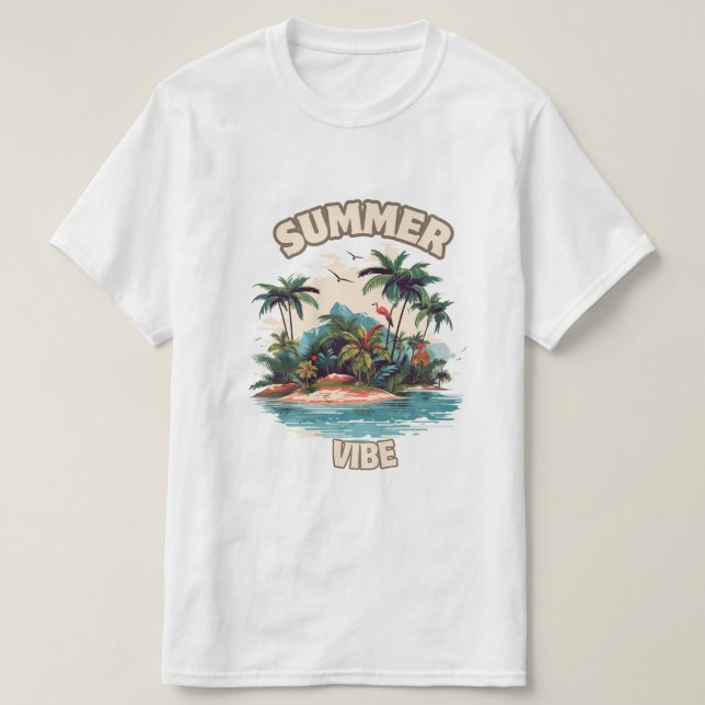 Summer Vibe Tropical Island Illustration T-Shirt (Design Front)