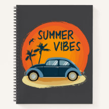 summer vibe with retro car on the beach