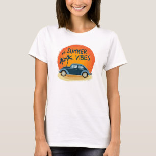 summer vibe with retro car on the beach  T-Shirt