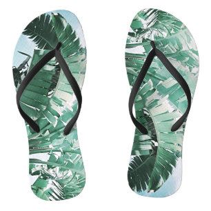 Summer Vibes Banana Leaves Pale Green Flip Flops