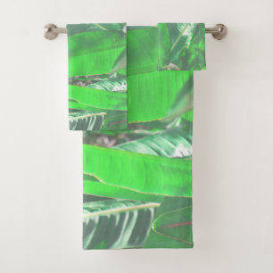 Summer Vibes Banana Tree Leaves Pale Green Pastel Bath Towel Set