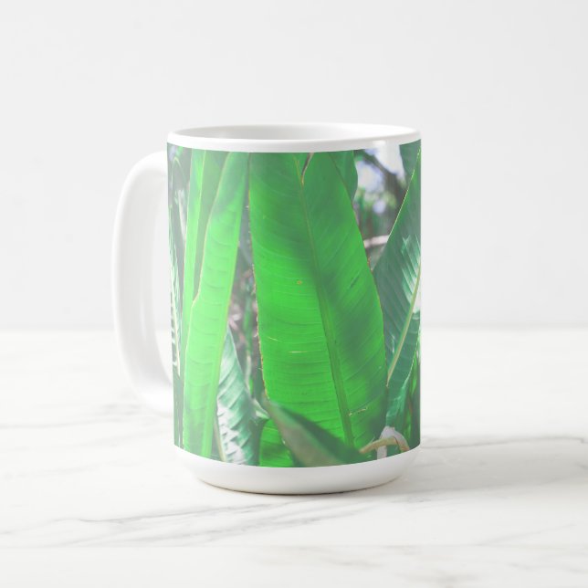 Summer Vibes Banana Tree Leaves Pale Green Pastel Coffee Mug (Front Left)