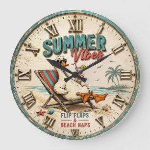 Summer Vibes Beach Duck Coastal Tropical Decor Large Clock