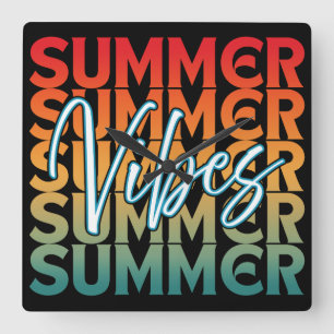 SUMMER VIBES BEACH FAMILY VACATION SQUARE WALL CLOCK