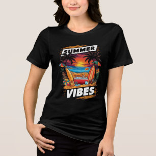Summer Vibes Beach Scene T-Shirt – Tropical Fun Tri-Blend Shirt