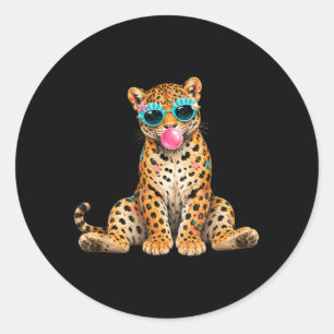 Summer Vibes Beach Vacation Leopard Blowing Bubble Classic Round Sticker