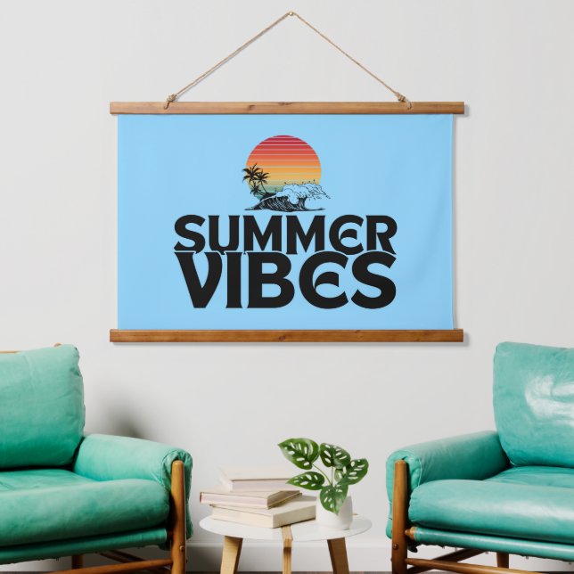 SUMMER VIBES BEACH VACATION QUOTES TYPOGRAPHY HANGING TAPESTRY (Living Room)
