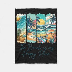 Summer Vibes Beach Vacation The Beach Is My Happy Fleece Blanket