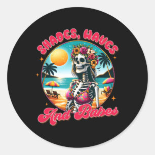 Summer Vibes Beach Vacay Summertime Shades Waves A Classic Round Sticker