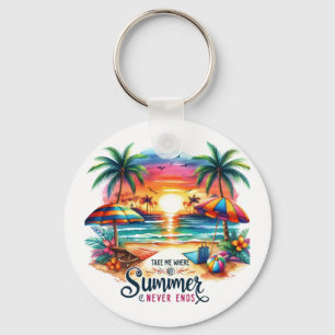 Summer Vibes Brushstroke Beach Sunset-34626 Sticke Key Ring