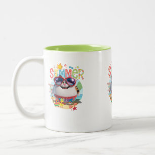 Summer Vibes Cat Cute in Sunglasses Two-Tone Coffee Mug