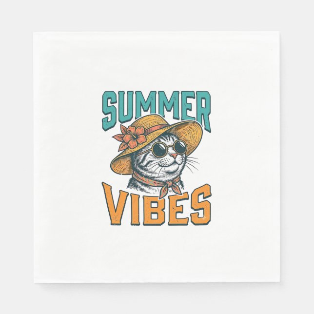 Summer Vibes Cat Vintage Engraving Design_1 Napkin (Front)