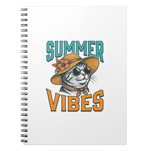 Summer Vibes Cat Vintage Engraving Design_1 Notebook (Front)