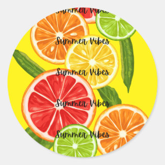 Summer Vibes Citrus Design, Colourful Fruit Graphi Classic Round Sticker