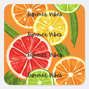Summer Vibes Citrus Design, Colourful Fruit Graphi Square Sticker