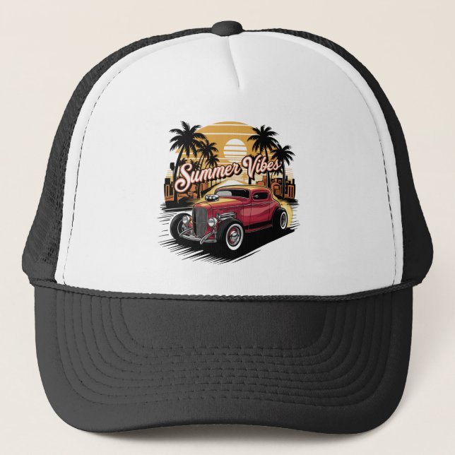 Summer Vibes Classic Car Trucker Hat (Front)
