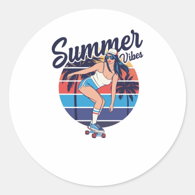 Summer Vibes Classic Round Sticker (Front)