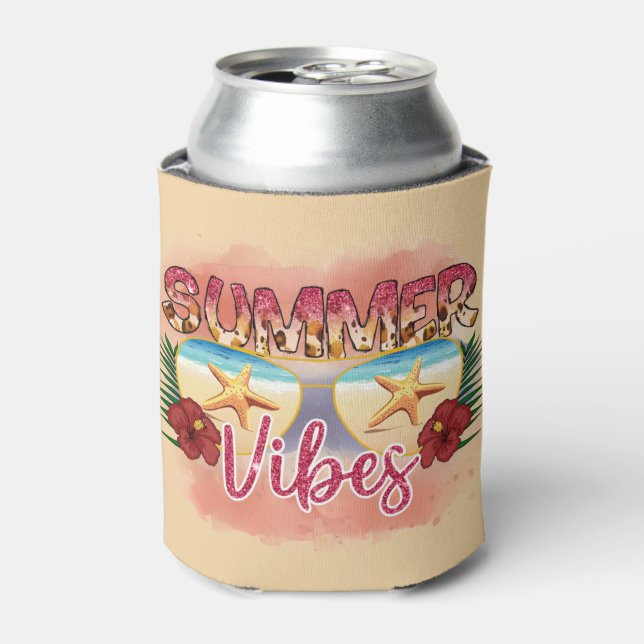 Summer Vibes | Coastal Beach Sunglasses Design Can Cooler (Can Front)