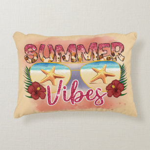 Summer Vibes Coastal Beach Sunglasses Design Decorative Cushion