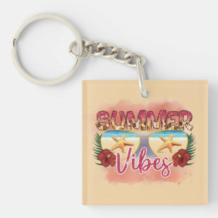 Summer Vibes   Coastal Beach Sunglasses Design Key Ring