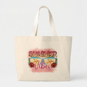 Summer Vibes Coastal Beach Sunglasses Design Large Tote Bag