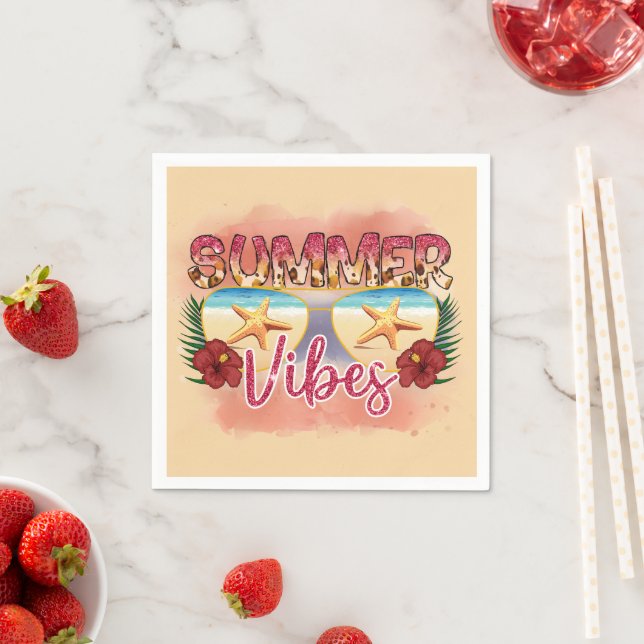 Summer Vibes | Coastal Beach Sunglasses Design Napkin (Insitu)