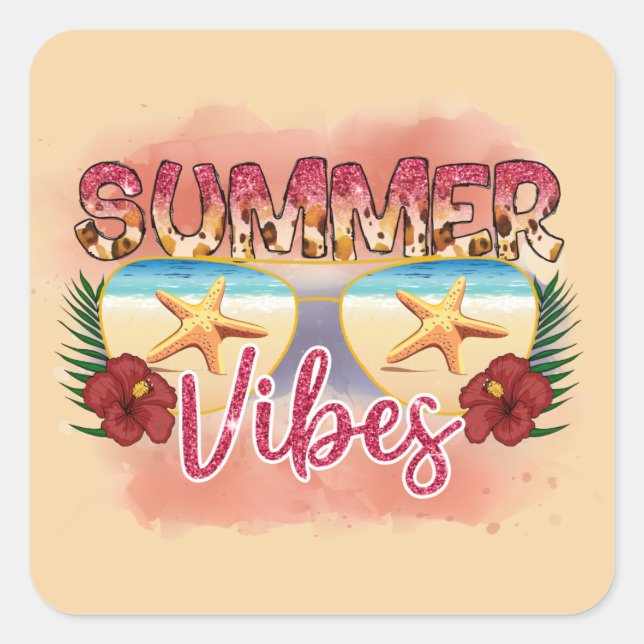Summer Vibes | Coastal Beach Sunglasses Design Square Sticker (Front)