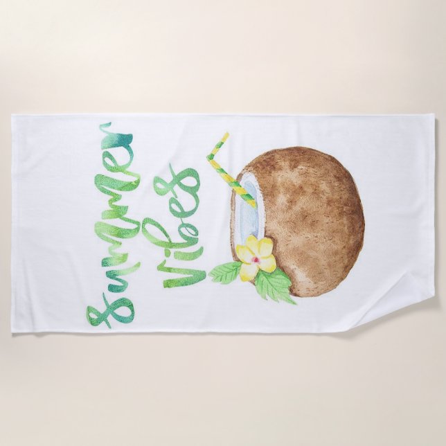 Summer Vibes Coconut Cup Beach Towel (Front)