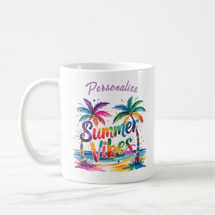 Summer Vibes Colorful Palm Trees Ocean Personalize Coffee Mug