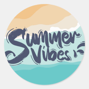 summer vibes colourful vintage beach classic round sticker
