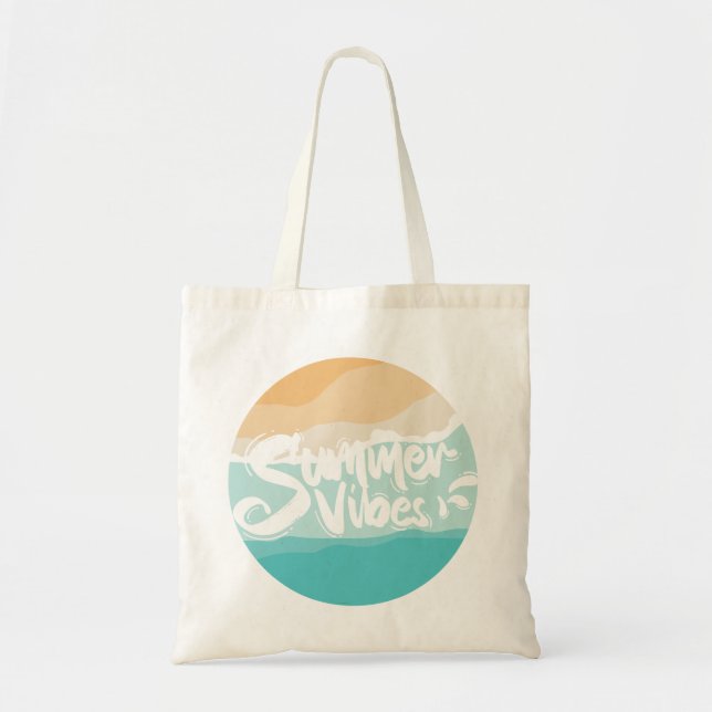 summer vibes colourful vintage beach tote bag (Front)