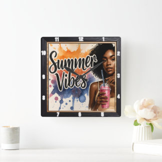 Summer Vibes Cool Drink Square Wall Clock
