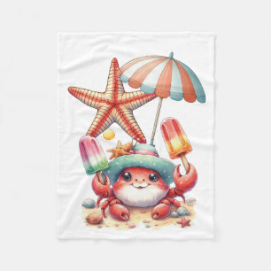 Summer Vibes Crab with Popsicles Fleece Blanket