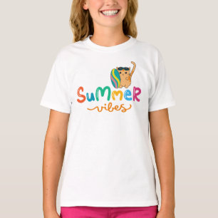 Summer Vibes - Cute Cat With Surfboard T-Shirt