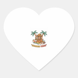 Summer Vibes Cute Highland Cow Beach Vacation Shir Heart Sticker