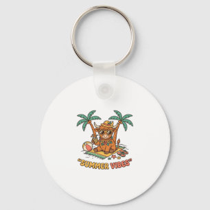 Summer Vibes Cute Highland Cow Beach Vacation Shir Key Ring