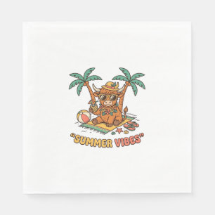Summer Vibes Cute Highland Cow Beach Vacation Shir Napkin