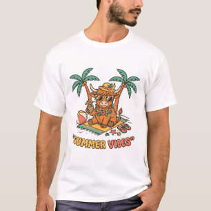 Summer Vibes Cute Highland Cow Beach Vacation Shir T-Shirt