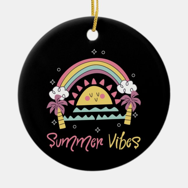 Summer Vibes : Cute Summer Design Outfit Ceramic Tree Decoration (Front)